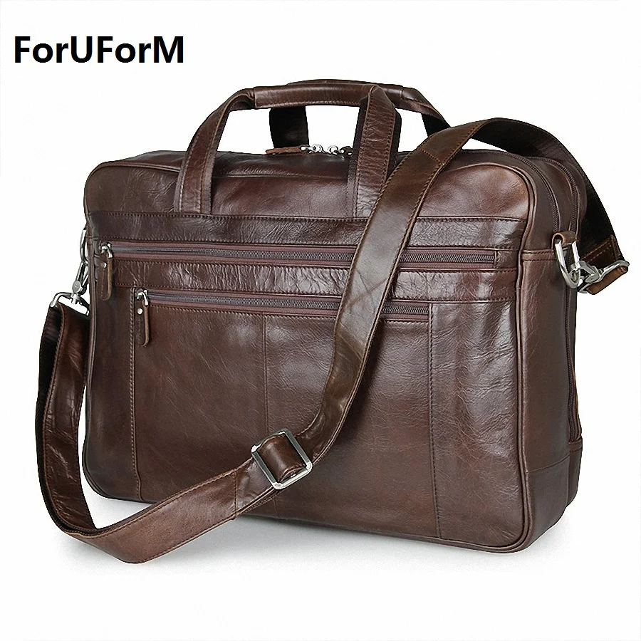 Genuine Leather Men Briefcase 17 inch Business Laptop Tote Bag Cowhide
