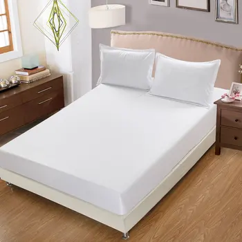 

1pcs 100% Polyester Solid Fitted Sheet Mattress Cover Bed Sheets With Elastic Band Hotel Mattress Protect Cover