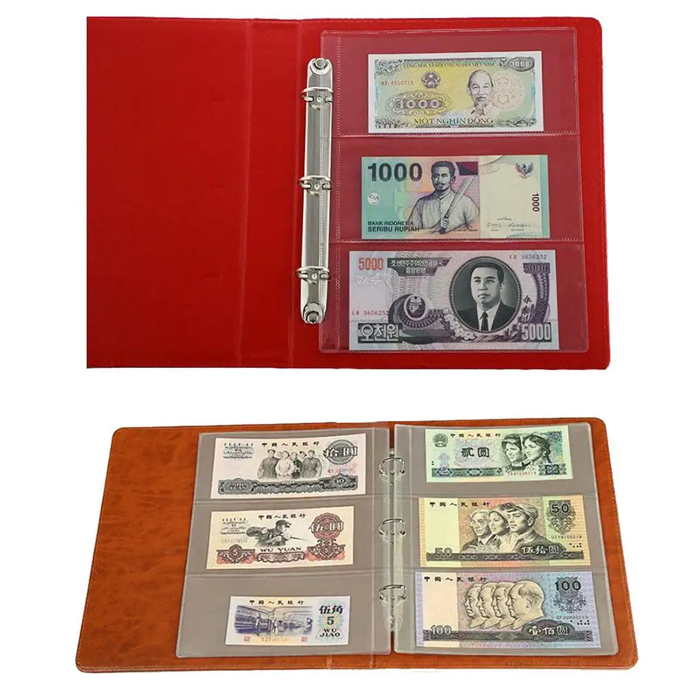 

10Pcs Money Banknote Paper Money Album Page Collecting Holder Sleeves 3-slot Loose Leaf Sheet Money Album Protection