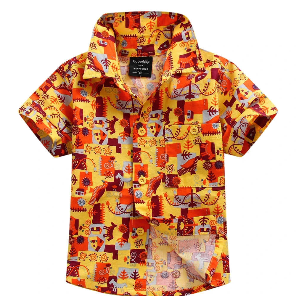 Новое поступление, хлопок, рубашка с цветочным принтом, гавайская рубашка, рубашка aloha для мальчиков, T1535