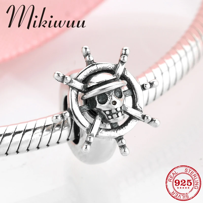 

New 925 Sterling Silver Skull Pirate Ship Rudder Rotate Stopper spacer bead Jewelry making fit Original Pandora Charm Bracelet