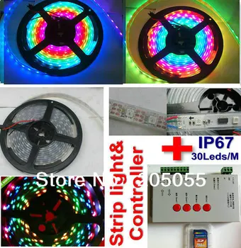

5M 5050RGB smart led strip light WS2811 IC chips Waterproof silicon tube 30leds/m 30pcs IC 5V+Programmable Controller w/SD Card