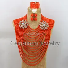 Чудесный большой комплект украшений в африканском стиле наборы нигерийская Свадьба полный бисер ювелирный набор события ювелирные изделия GS658