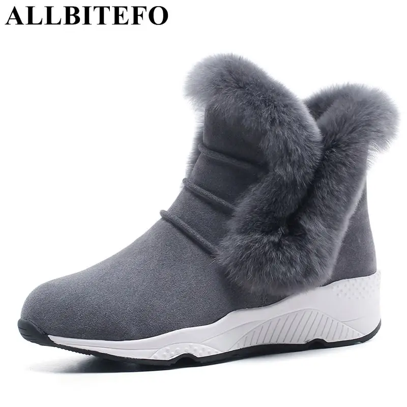 

ALLBITEFO Suitable for Russian winter natural genuine leather gashion sexy girls women boots 50% wool inside warm snow boots