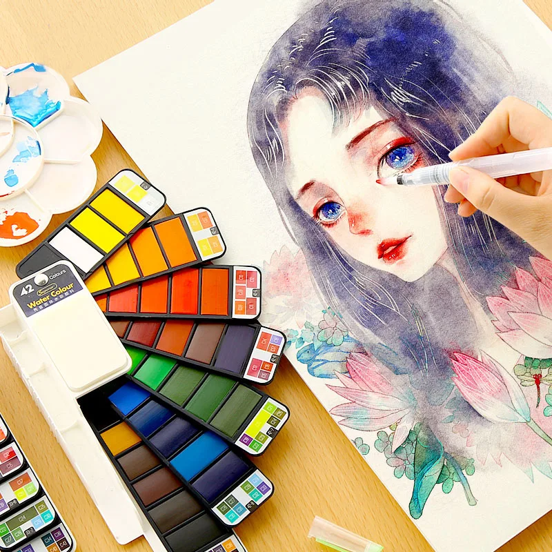 

Solid Watercolor Painting Set With Paintbrush Bright Color Painting Pigment Set For Student Manga Drawing Art Supplies