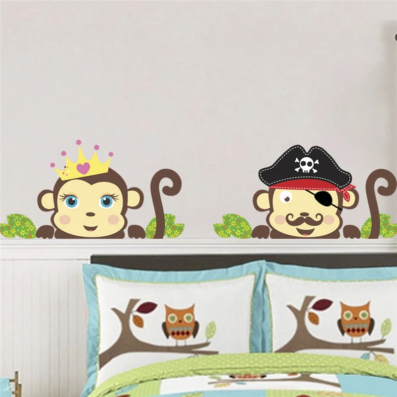 

Lovely Monkeys Dress Up Pirate Wall Stickers For Kids Room Bedroom Home Decoration Diy Animals Wall Mural Art Pvc Decals