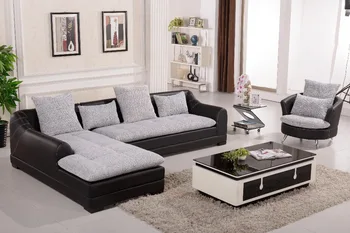 

Leather sofa with soft fabric cushion 0411-AL600