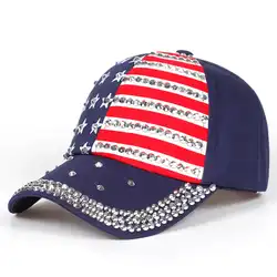 Американский флаг Бейсбол Шапки 2018 Мода hat для мужчины женщины Регулируемый хлопок Кепка горный хрусталь звезды джинсовая кепка шляпы