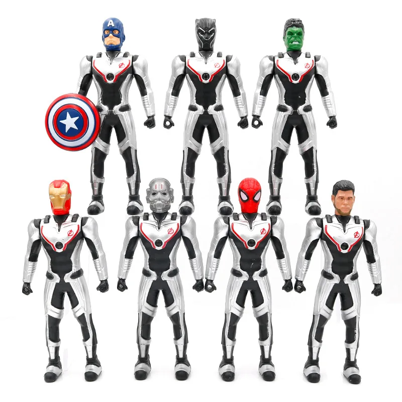 

4pcs Avengers Endgame Quantum Battle Suit Action Figure Toy Iron Man Captain Hulk Black Panther Spiderman Doll Kid Gift 19cm
