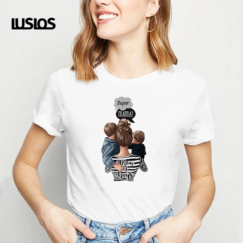 LUSLOS/одинаковые футболки для всей семьи с надписью Mother Love Super Mom Harajuku футболка Дня