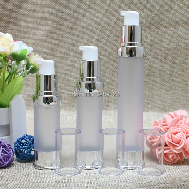 

High Quality Min 15ml 20ml 30ml Silver Airless Bottles Cosmetic Container Plastic Empty Refillable Bottle 100pcs/lot