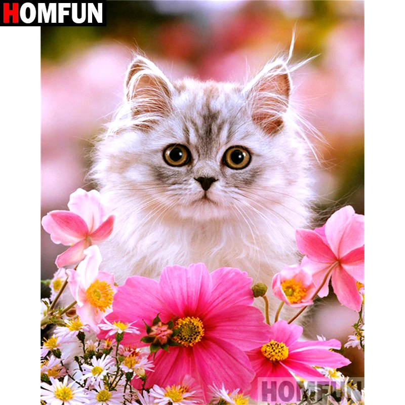 Diamond Painting Kits,Flowers and Animal 5D Round Diamond Embroidery Art  for Beginners DIY,Persian Cat Suitable for Room Decor Wall Decor Or Holiday