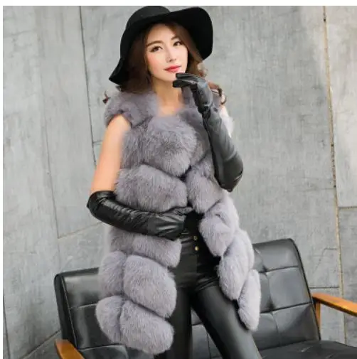 

2017 S/3Xl Womens Spring And Winter Faux Fox Fur Vest Warm Sleeveless Fur Coats Colete De Pele Long Large Size Fur Waistcoat K56