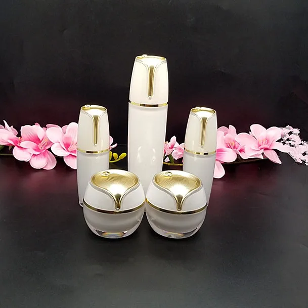 High Quality 15g,30g 50g 30ml 50ml,100ml Pearl White Acrylic Cream Jar Gold Top Empty Cosmetic Container Jar Lotion Pump Bottle