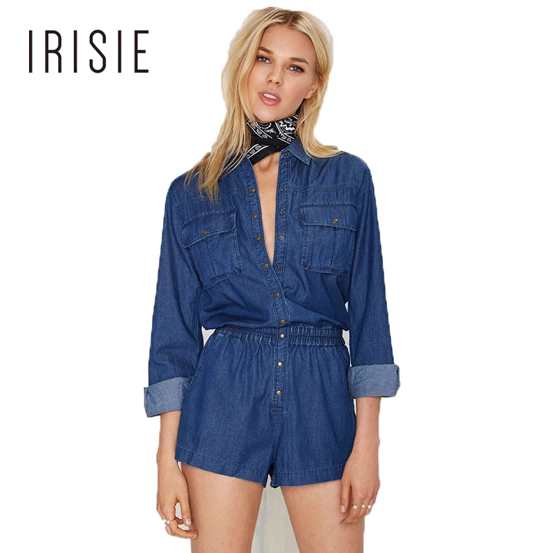 IRISIE Vintage Single Breasted Romper Fashion Cargo Short Jumpsuit