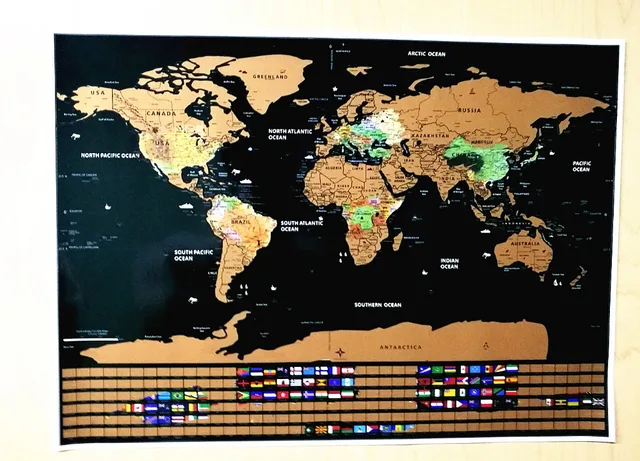 deluxe travel scratch off world map gold ocean retro wall sticker