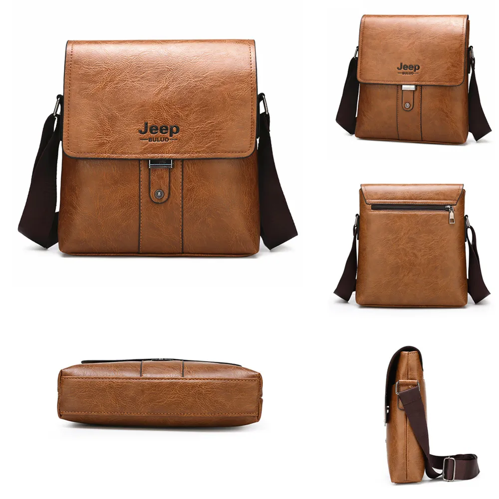  JEEP BULUO Brand Fashion Casual pu Leather Bags Men's Shoulder Bag Set Big Crossbody Business Messe