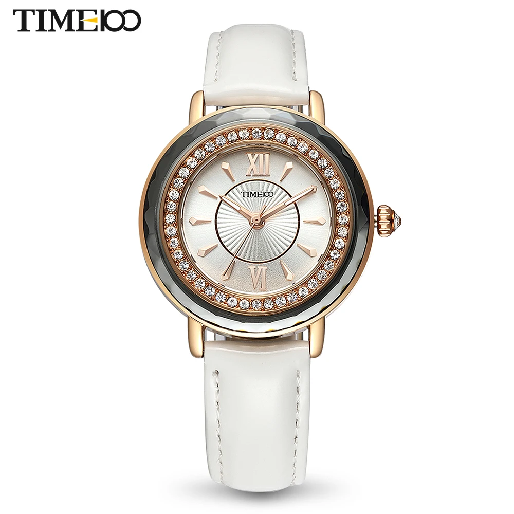 TIME100 Women Watches Leather Strap Diamond Shell Big Dial Waterproof