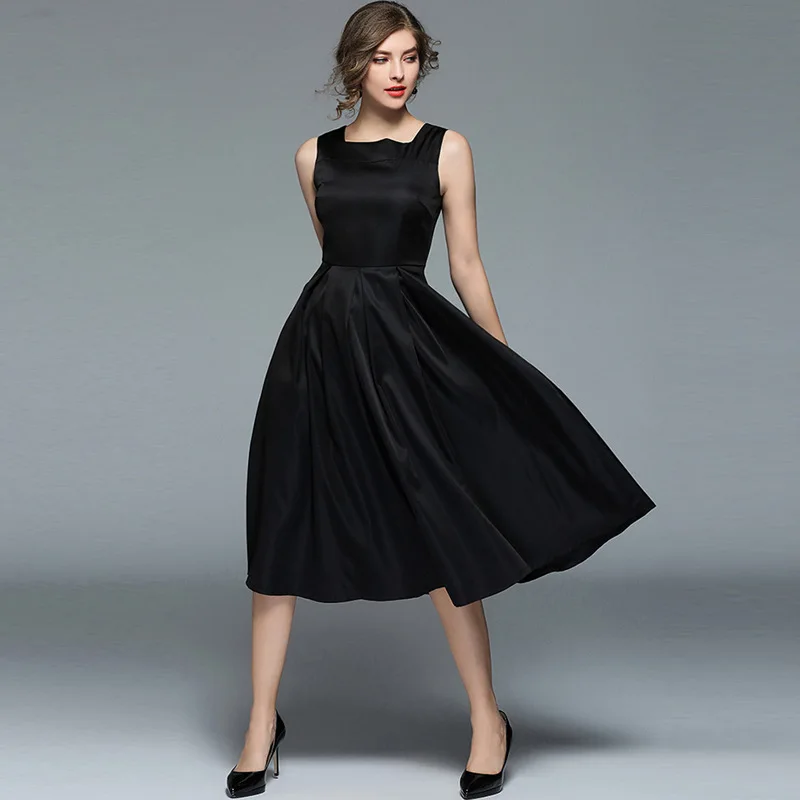 Hepburn High Quality 2018 Summer Runway Dress Women Black Brief Dress