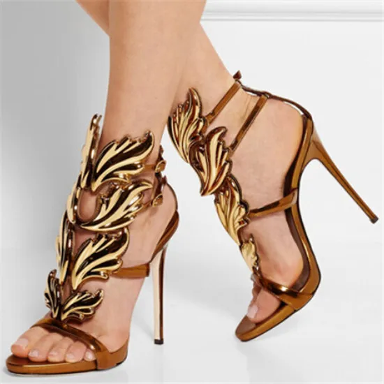 Gold Leaf Platform Sandals Shoes Woman Flame Wings Gladiator Sandals Women Shoes Leather Stiletto High Heels Pumps Sandalias (25)