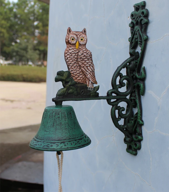 Wrought Iron Door Bell Doorbell Dark Green Owl Antique Retro Dinner