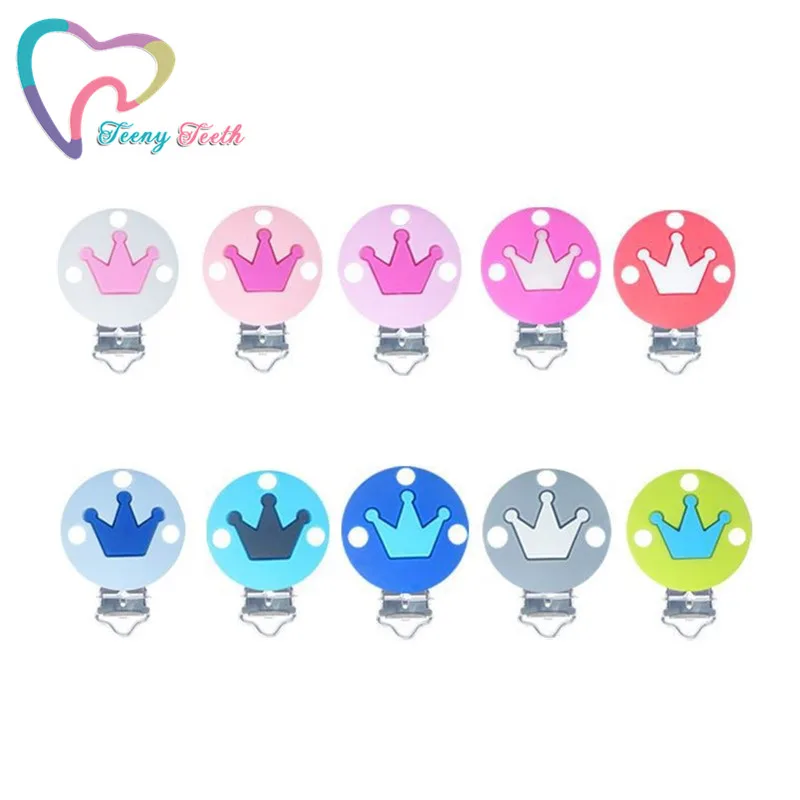 

Teeny Teeth 1 PC Pacifier Clip Round Crown Pacifier Chain Clip,Silicone Clip Selectable Silicone Teething Beads Suspender Clip