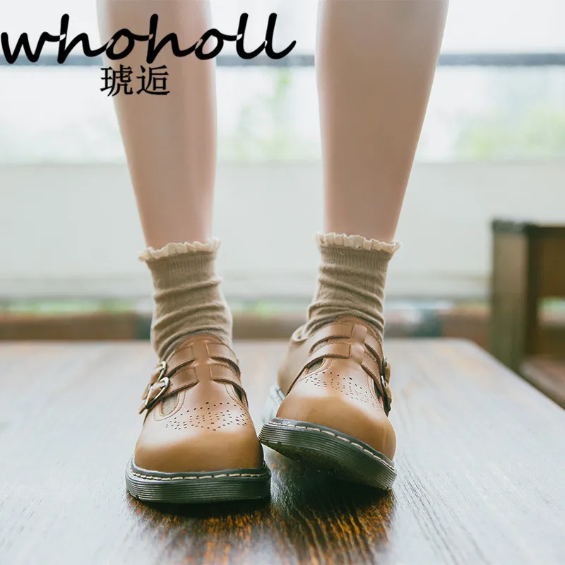 WHOHOLL النساء الشقق البريطانية نمط أكسفورد أحذية النساء الخريف جلد ناعم عارضة خادمة أحذية الرجعية مشبك النساء حذاء فستان مسطح