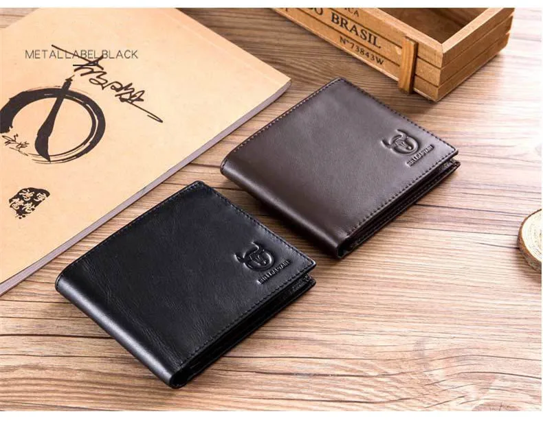 Мужской кошелек из натуральной кожи премиум-класса, настоящие воловьи бумажники для мужчин, короткие черные кошельки
