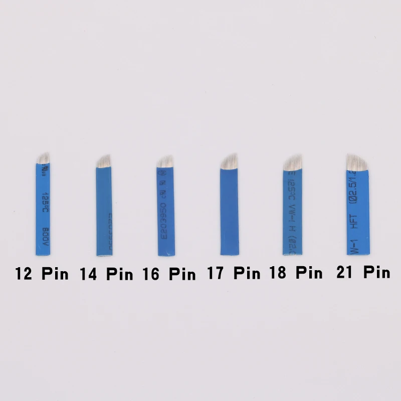 100 шт. синий 1214/16/17/18/21 булавки для макияжа для ручного татуажа бровей Иглы лезвие для 3D вышивка ручка для микроблейдинга тату машина