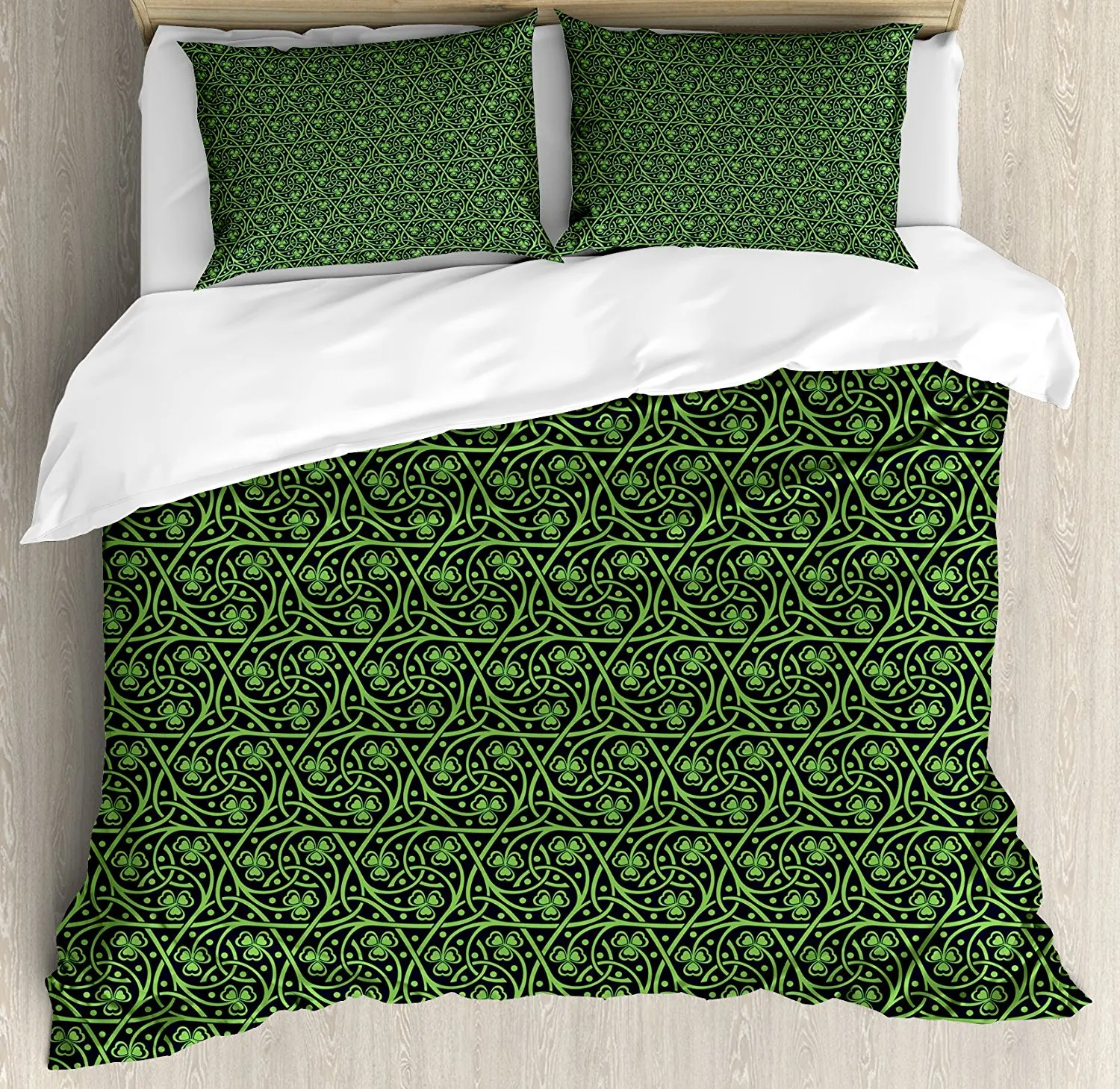 Irish Duvet Cover Set National Foliage Pattern Intricate Twigs and Dots