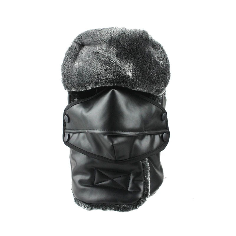 [FLB] шапки-бомберы, русская ушанка, винтажная шапка из искусственной кожи, шапка-ушанка для мужчин и женщин, Зимняя Теплая Лыжная шапка с маской F18065