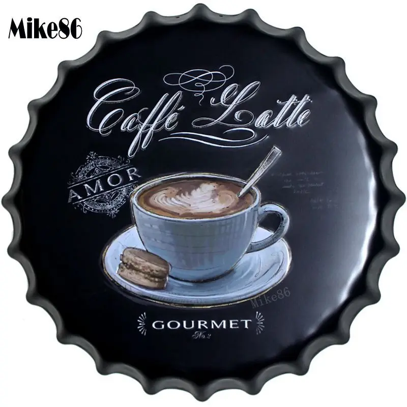 [Mike86] Кепка для бутылок Caffee Latte винтажная металлическая табличка бара комнаты