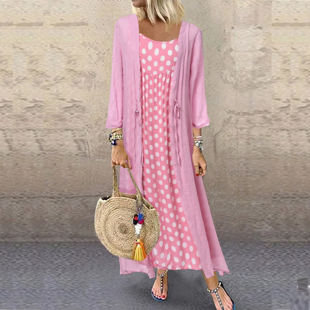 MISSOMO размера плюс 5XL платье женское винтажное Бохо с круглым вырезом и принтом в горошек кружевное Длинное Макси-платье из двух частей Женская одежда для девочек vestidos 710