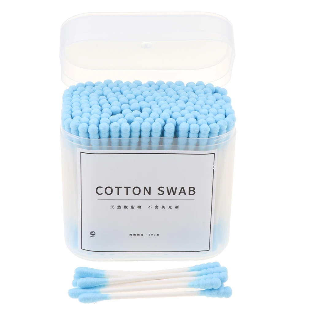 200 Pieces Tight Double Head Buds Makeup Remover Cotton Swab Ear Cleaning Tools Wooden Handle Double cotton heads