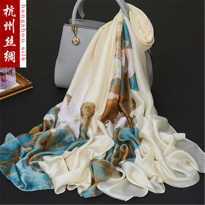 

180x90cm Bird Flower Printed Silk Chiffon Fabric Nature Silk Fabric Material Sew Women Dress Scarf HG13