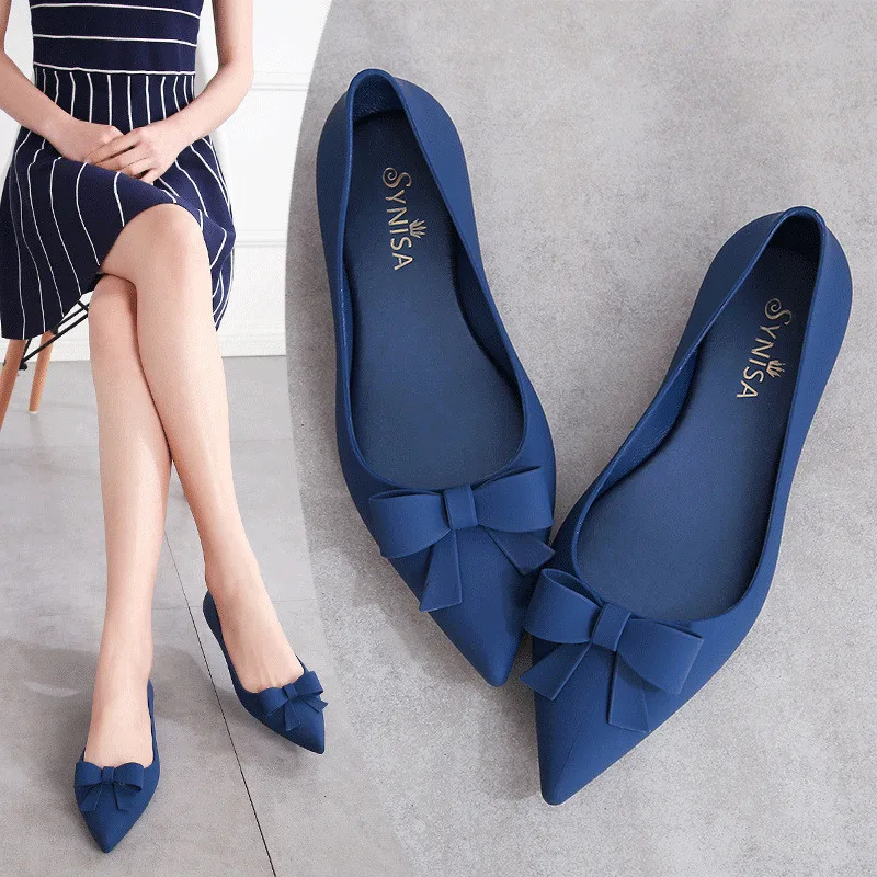 

SAILING LU Women Sandals 2019 Summer Jelly Flats Ladies Shoes Beach Sand Soft Pointy Toe Female Bow-knot Leisure Creeper XWD7728
