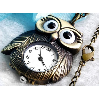 

Bronze Night Owl Necklace Pendant Quartz Steampunk Pocket Watch Chain for Men Women