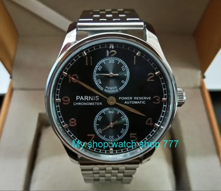 

43mm PARNIS power reserve Automatic Self-Wind Mechanical movement men's watch 316 Stainless steel with Butterfly buckle zdgd21a