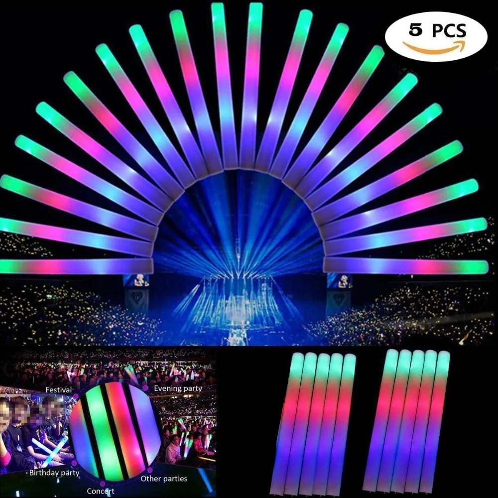 Free shipp 5pcs light Up Foam sticks Colorful Flashing LED Glow Stick