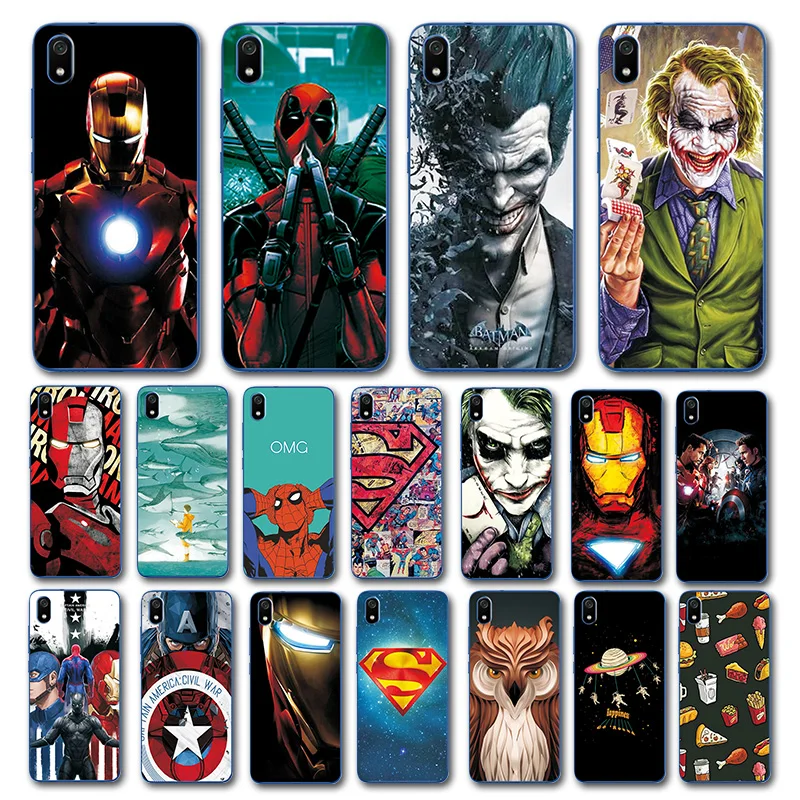 

Newest Deadpool Printed Case For Redmi 7A Batman Novelty Phone Shell For Redmi 7 Back Cover Fundas For Redmi 7A
