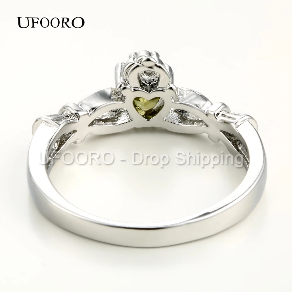 Женское кольцо с сердечком UFOORO Claddagh обручальное серебряным покрытием из фианита