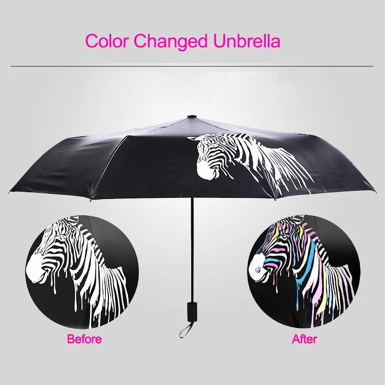

New Fashion Strong Change Color Zebra Three FoldingCompact Sunny Sunshade Rain Women Ladies Female Anti-uv Umbrellas