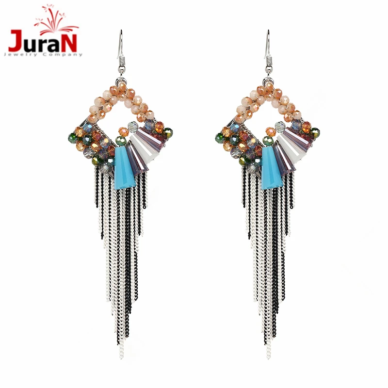 

JURAN Fashion GeometricTassel Earring Hand Made Statement Colorful Seed Beads Tassel Earrings Fringed Earring Wholesale