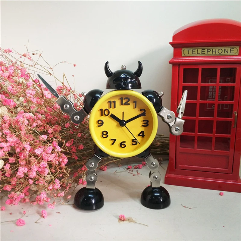 Creative Kids Alarm Metal Robot Clock Cartoon Anime Table Desktop Clock Alarm Watch Children Christmas Gift