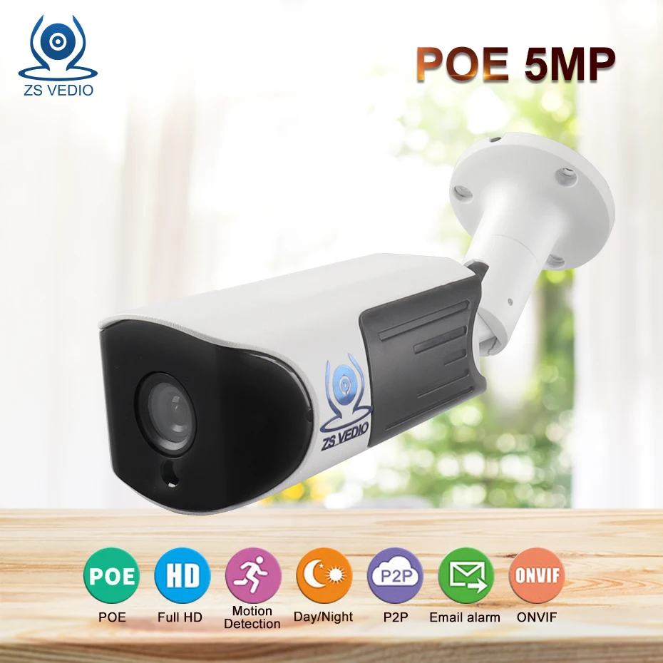 

ZSVEDIO Surveillance cameras IP Camera poe H.265 security onvif 5.0MP Waterproof Full HD Alarm Indoor Motion Cut IR CCTV Camera