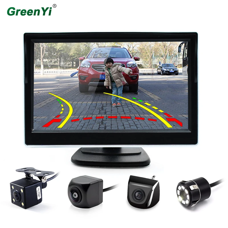 

GreenYi HD 5"TFT LCD Parking Monitor optional rear view camera, Trajectory Parking Line camera and Starlight night vision camera