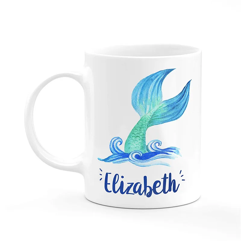 Blue Mermaid Sea Siren Princess Name Customization Printed Coffee Mug Tail Christmas Gift Tea Girl Birthday Present | Дом и сад