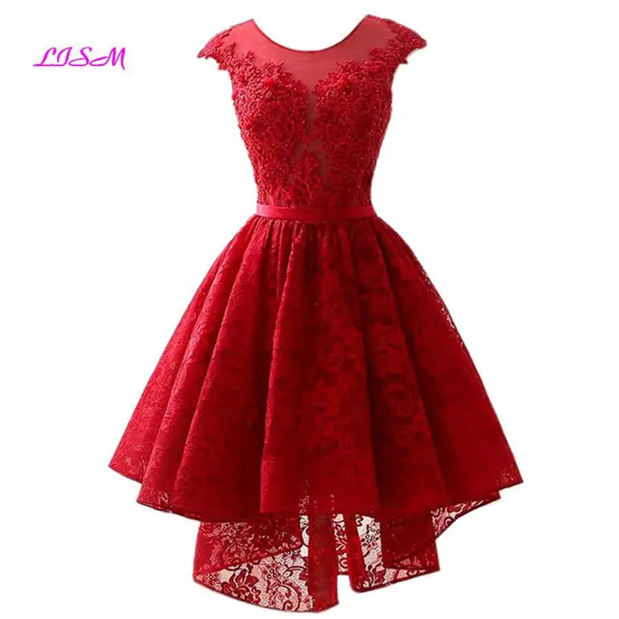 Short Hi Low Lace Cocktail Dresses for Graduation Scoop Cap Sleeves Knee-Length Prom Party Gowns Real Photo Vestido Coctel Corto Short Hi Low Lace Cocktail Dresses for Graduation Scoop Cap Sleeves Knee-Length Prom Party Gowns Real Photo Vestido Coctel Corto