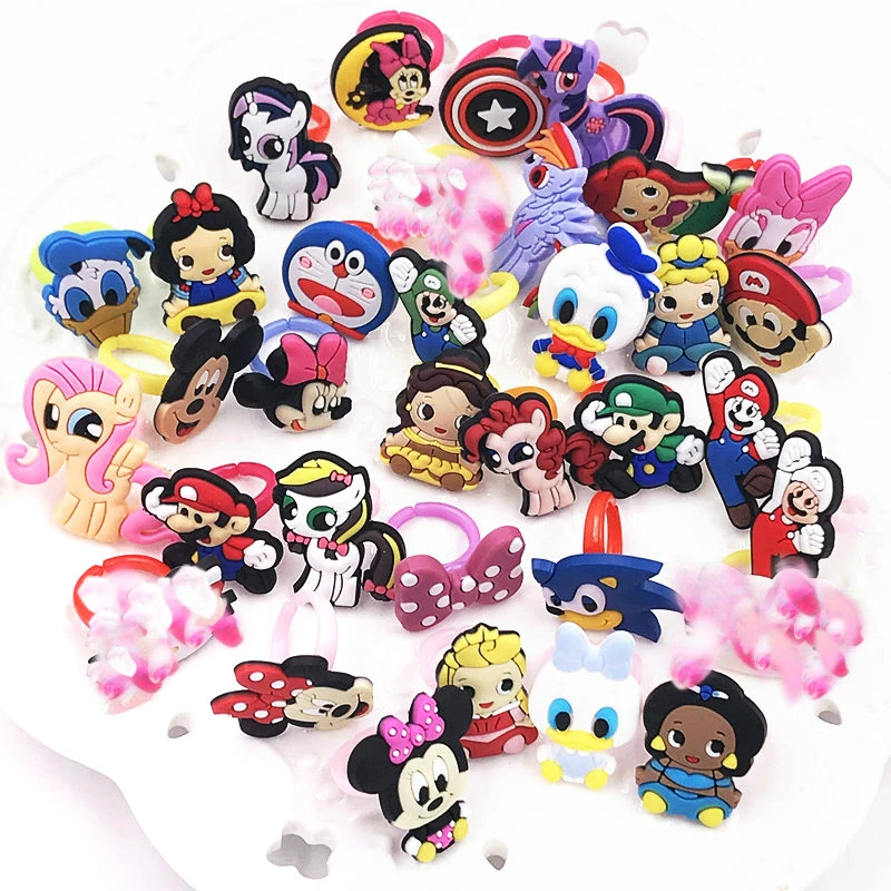 

Hot Sale 10pcs Baby Girls Mixed Styles Lovely Candy Color Minnie Princess Cartoon Rings Kids Ring For Gift Jewelry
