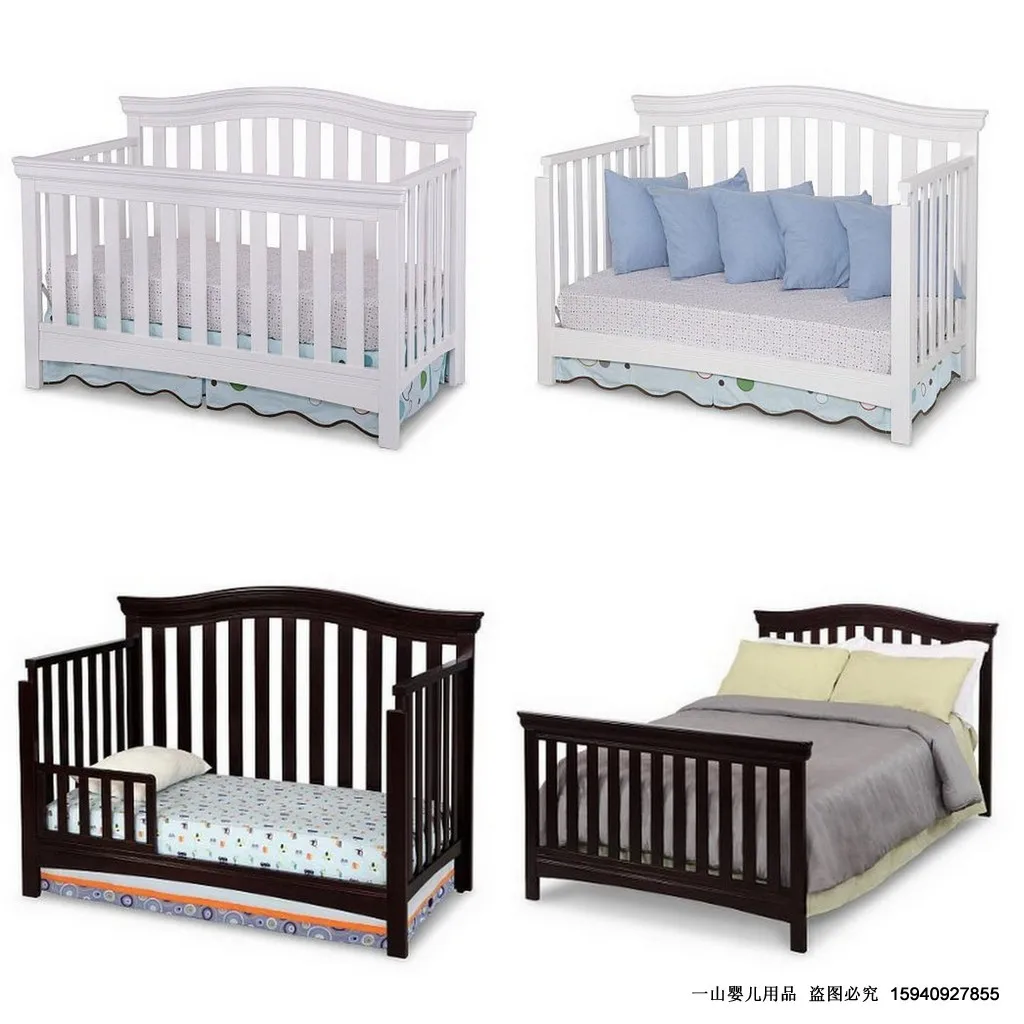 Baby bed white solid wood baby bed crib game bed paint multifunctional